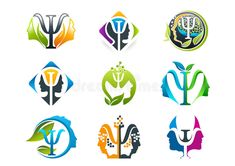 six different logos with leaves and flowers in the shape of people's heads on white background