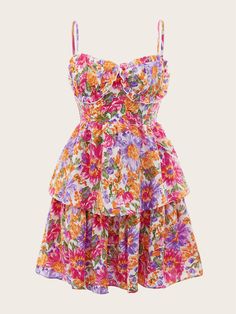 Layered Cami, Quoi Porter, Floral Dresses Short, Looks Party, Mode Inspo, Dress For Short Women, Floral Mini Dress, Cami Dress