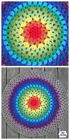 crocheted rugs with different colors and sizes are shown in the same pattern