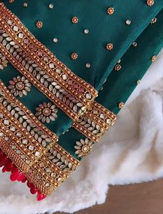 Kundan Stone Work Blouse Designs, 500 Rs Aari Work Design, Stone Work Blouse Designs, Beads Work On Blouse, Saving List, Kundan Embroidery, Stone Work Blouse, Peacock Embroidery Designs, Saree Tassels Designs