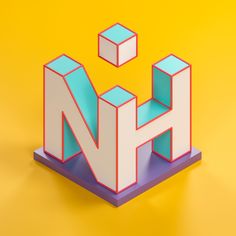 the letters n and h are made out of colored paper on a yellow background,