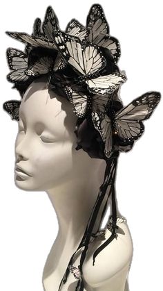 Mad Hatter Garden, Butterfly Headpiece, Bohemian Headband, Black Fascinator, Feather Fascinators, Rhinestone Headband, Black Feathers, Peacock Feather, Turbans