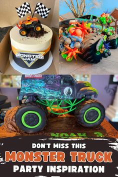 this monster truck birthday cake is ready to be eaten