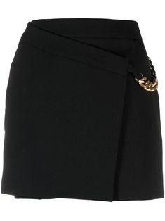 black stretch-wool chain-link detailing high-waisted wrap design above-knee length Conscious: We've partnered with Good On You – an ethical agency that rates how sustainably brands perform. This product comes from a brand that performs well in relation to their impact on animals. Elegant Formal Mini Skirt With Belt Loops, Elegant Mini Skirt With Belt Loops For Party, Elegant Mini Skirt With Belt Loops For Night Out, Png Clothes, Dr Closet, Stella Mccartney Falabella, Black Mini Skirt, Baddie Outfits, Curator Style