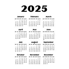 a black and white calendar for the new year, with numbers in each month on it