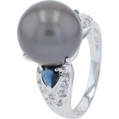 18K White Gold Ring with 13 MM Tahitian Pearl, 0.50 Carat Sapphire, and 0.20 Carat Diamonds Luxury Exquisite Pearl Ring With Prong Setting, Luxury Pearl Engagement Ring, Fine Jewelry, Luxury Oval Pearl Ring Fine Jewelry, Ring Pearl Modern, Unique Pearl Jewelry, Tahitian Pearl Ring, Diamond Birthstone, 18k Gold Ring, Gold Band Ring