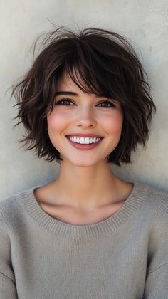 Click for More ➡️ | Save for Later ❤️ Discover the versatility of short hair with these 21+ shaggy hair ideas! With messy layers and textured ends, these cuts are ideal for adding volume and creating a bold, modern look that’s easy to style. Cute Short Wavy Haircuts, Short Dark Wavy Hair, Short Messy Bob Choppy Layers Thick Hair, Short Shag Bob With Bangs, Textured Bob With Curtain Bangs, Short Layered Hair Styles, Chin Length Shag, Short Hair Shag, Messy Bob With Bangs