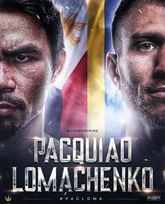 two men are facing each other in front of an american flag and the words pacula lomachenko