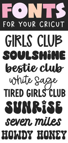 some type of font that is in different colors and sizes, including the letters for girls '