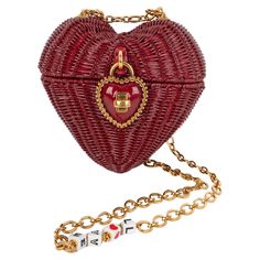 DOLCE & GABBANA - (Made in Italy) Red patent wicker heart bag, leather interior and gold-tone metal attributes. Spring-Summer 2018 collection. Condition: Very good condition Dimensions: Height : 20 cm - Length : 20 cm - Depth : 4 cm - Handle : 114 cm S244 Heart Shaped Purse, Beautiful Purses, Lizzie Hearts, Heart Shaped Bag, Painted Wicker, Micro Bags, Unique Handbags, Heart Padlocks, Heart Box