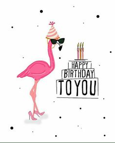 a pink flamingo wearing a birthday hat and sunglasses