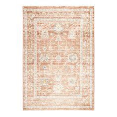 an orange and white area rug on a white background with a border in the middle