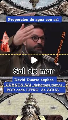 an image of a man holding his hands up in front of him with the words sal de mar on it