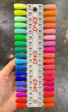 Dnd Gel Polish 713, Bright Colors For Nails, Bright Dnd Gel Polish Colors, Colors Of Nails, Dnd Gel Polish 808, Dnd Gel Polish Colors Swatches Blue, Dip And Duo Nail Colors, Neon Nails Dnd, Dnc Nail Colors Gel Chart