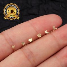 Sold as a single piece Standard Size:  Bar thickness: 20G(0.8mm) Bar length: 6mm Top stud size: 3mm All products are nickel-free and hypoallergenic. Package: Sold in a single piece as gift package 14K Solid Gold L Shape Nose Stud 20g/Nose Ring/Tiny Nose stud/Small Nose Stud/Nose Piercing/Nose Jewelry/Tiny Star Heart Moon Nose Jewelry/Gift for her This nose stud is super cute and comfortable for every day fit!  It is sold in a single piece or 3 pieces. When you buy 3 pieces, you will get every sh Small Nose Stud, Piercings Nase, Stud Nose Piercing, Small Nose Studs, Tiny Nose Studs, Tiny Nose, Snug Piercing, Heart Moon, Small Nose