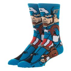 Your feet can make a statement with these Captain America crew socks from BIOWORLD. They feature detailed woven graphics that show you're a true fan. With a formed heel and form-fit band, these socks also comfortably contour to your feet for a reliable wear every time out. Captain America Shoes, Superhero Socks, Sock Display, Degree Design, Marvel Captain America, Crazy Socks, Hip Hop Culture, Sport Socks, Marvel Movies