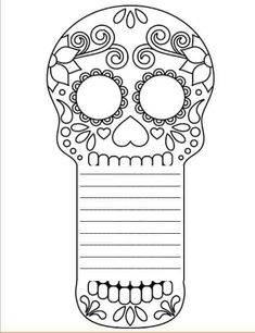 a sugar skull with flowers on it's head and lined paper in the middle