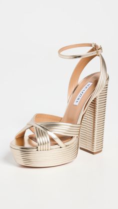 Aquazzura Sundance Plateau Sandals 140mm | Shopbop Aquazzura Platform, Golden Heels, London College Of Fashion, Sandals Platform, Central Saint Martins, Gold Sandals, Gold Branding, Uganda, Platform Sandals