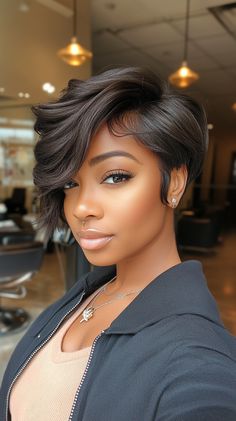 Short Haircuts for Black Women Black Women Short Haircuts, Sleek Haircuts, Short Haircuts For Black Women, Short Hair Back, Short Twists, Haircuts For Black Women, Textured Haircut, Hair Maintenance Tips, Textured Curly Hair