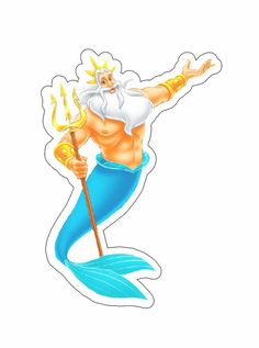 an image of a man with a mermaid tail holding a sticker on his hand