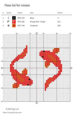 the cross stitch pattern is designed to look like a red bird with long beaks