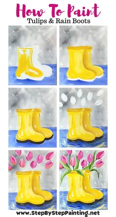 how to paint yellow boots with tulips and rain boots