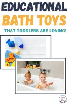 an advertisement for educational bath toys that toddlers are loving