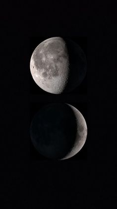 two phases of the moon are shown in black and white