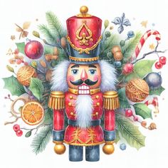 a nutcracker is surrounded by christmas decorations