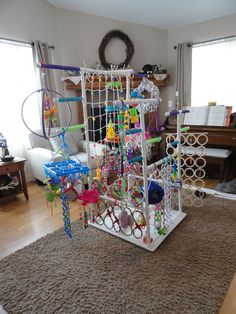 a room filled with lots of toys on top of a rug