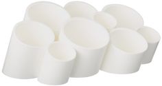 white plastic cups are lined up in a row