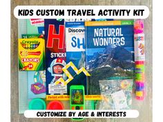 kids'custom travel activity kit with stickers