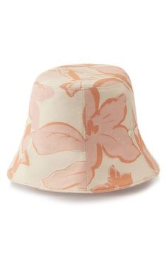 Freshen up your sunny-day style with this cotton-canvas bucket hat elevated by a charming, oversized floral print. Lined Cotton Dry clean Imported Summer Bucket Sun Hat For Spring, Bucket Sun Hat For Spring Vacation, Floral Print Bucket Hat For Spring, Spring Floral Print Bucket Hat, Spring Bucket Sun Hat, Summer Floral Print Bucket Hat, Floral Print Sun Hat For Summer, Beach Hats With Floral Print In Cotton, Trendy Bucket Hat For Spring