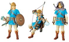 the legend of zelda action figure is shown in three different poses