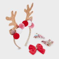 The Kids' 4pk Reindeer Antler Headband and Clip Set - Cat & Jack™ is the perfect accessory for the holiday season. Featuring festive reindeer antlers and cute holiday accents, this 4-pack set includes a headband and three clips, allowing for fun mix-and-match styling. Made from soft, lightweight material, these accessories offer a comfortable fit for all-day wear. Cat & Jack™ - Designed for all children so you can trust it's made for yours. Christmas Tree Headband, Halloween Snap, Hair Twisters, Tinsel Christmas Tree, Faux Hair, Antler Headband, Reindeer Antlers, Christmas Headband, Hair Setting