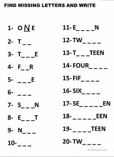 the missing letters and write numbers for each letter