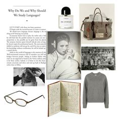 an open book with glasses, sweater and handbag on the page next to it