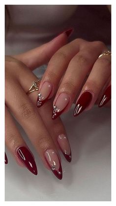 Indulge in the rich, romantic hue of cherry wine nails, perfect for adding a touch of sophistication to any look, day or night. Burgundy Nail Designs, Red Christmas Nails, Red Acrylic Nails