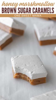 You're going to love these caramel marshmallows. They're soft brown sugar caramels with honey marshmallow layered over top. First you'll make my easy homemade caramel recipe, and then the delicious honey marshmallow recipe to go on top. These marshmallow topped caramels are a labor of love but one of my favorite candy desserts to make. Find more of my homemade caramel & homemade flavored marshmallow recipes here! Homemade Caramel Recipe, Caramel Homemade, Caramel Marshmallows, Homemade Caramel Recipes, Easy Homemade Caramel, Marshmallow Recipes