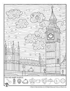 the big ben clock tower in london coloring page