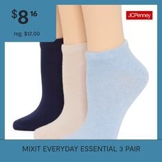 Start fresh with your sock collection with this Mixit women's everyday essential 3-pack of no-show socks. They're made from a knit cotton-blend and have reinforced toes and heels for extra comfort. # Pieces In Set: 3 PairFeatures: Reinforced Toe & HeelShoe Size Range: 4-10Fiber Content: 37% Modal, 37% Cotton, 22% Polyester, 2% Spandex, 2% NylonFabric Description: KnitCare: Machine Wash, Dry FlatCountry of Origin: Imported Socks Womens, No Show Socks, Knit Cotton, Everyday Essentials Products, Cotton Blend, Socks, Spandex, Range, Heels