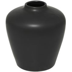 a black vase is shown on a white background