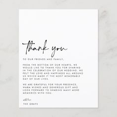 a thank card with the words thank you written in cursive writing on it