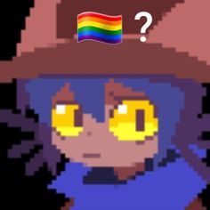 an image of a person wearing a hat and glasses with a rainbow flag in the background