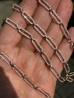 "Dazzling women's super icy paperclip necklaces or bracelets 5mm thick Solid 925 sterling silver available in 14k yellow gold, rose gold or rhodium finish. Super Iced Out with high grade simulated diamonds (cz) Stamped \"925\" We have in 14-24\" for chains & 6-8.5\" for bracelets Can wear alone or with pendant! Very fashionable stacked 2-3 chains of different length! 7\" weighs 9.6 grams 18\" weighs 25.8 grams If you need shorter or longer weight will vary Ships fast Let us know if any quest Sterling Silver Jewelry With Paperclip Chain, Silver Cable Chain Jewelry With Cubic Zirconia, White Gold Paperclip Chain Jewelry, White Gold Link Jewelry With Paperclip Chain, Silver Cubic Zirconia Jewelry With Paperclip Chain, Silver Jewelry With Cubic Zirconia Paperclip Chain, Silver Cubic Zirconia Necklace With Paperclip Chain, Paperclip Necklaces, Vs1 Diamond