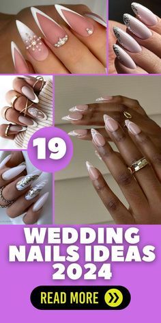 French Tip Designs, Almond Stiletto, Wedding Nails Ideas, Wedding Acrylic Nails, Bridal Manicure, Bridal Nails Designs, Chic Manicure, Wedding Nail Art Design, Bridal Attire