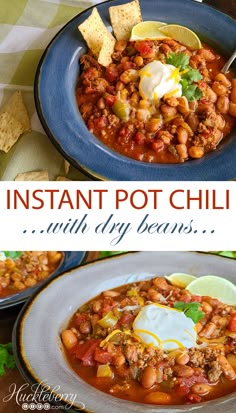 instant pot chili with beans and tortilla chips