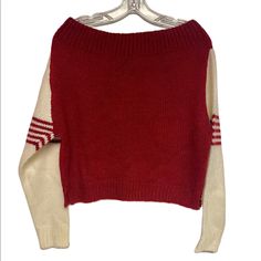 Hot & Delicious Red And White Cropped Sweater - Wide Neckline - Style No: Hdt19867 - Shell 100% Acrylic * Two Sizes Available: S/M And M/L * *Reasonable Offers Welcome!* Retro Red Tops For Winter, Red Retro Winter Tops, White Cropped Sweater, M And M, Hot Sweater, Cropped Sweater, Colorful Sweaters, Red White, Cardigans