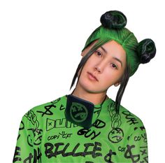 PRICES MAY VARY. BILLIE EILISH OFFICIAL MERCH - Take on Billie Eilish's edgy personality and complete your costume with this double-bun wig ICONIC GREEN AND BLACK BILLIE WIG - This official licensed wig features Billie's famous neon tipped root hairstyle with a great double bun look COMFORTABLE, ADJUSTABLE FIT - Has an adjustable mesh strap so it sits on your head securely like a beanie to prevent it from slipping COMPLETE YOUR BILLIE EILISH COSTUME - Pair this hair with our adult size Billie Ei Billie Eilish Dress, Two Buns, Double Buns, Party Expert, Green Wig, Wig Party, Bun Styles, Bun Hair, Halloween Party Costumes