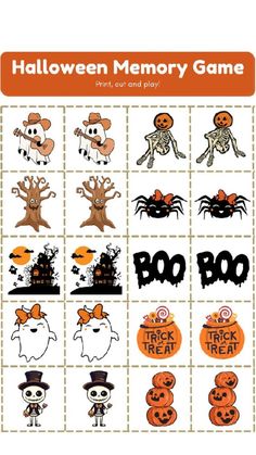 halloween memory game with pumpkins and ghost